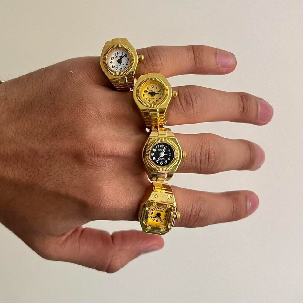 Gold tone Watch Ring with Round and square face - Picture 5 of 7